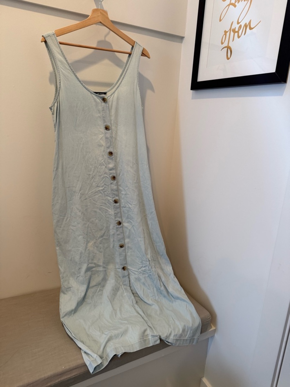 Button-Front Sleeveless Midi Dress in bleach Dye  Denim